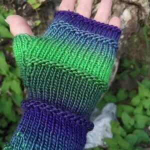 Vibrant Purple Blue Green Handmade Fingerless Knit Gloves Armwarmer Handmade